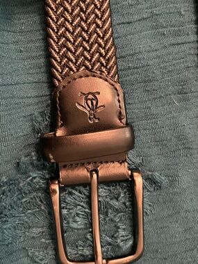 Original Penguin Black Braided Webbed Belt with Leather Accents